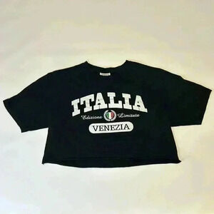 Vintage Cropped Tee 100% Cotton Made in Italy TimeTex  Crop Top T-Shirt Large